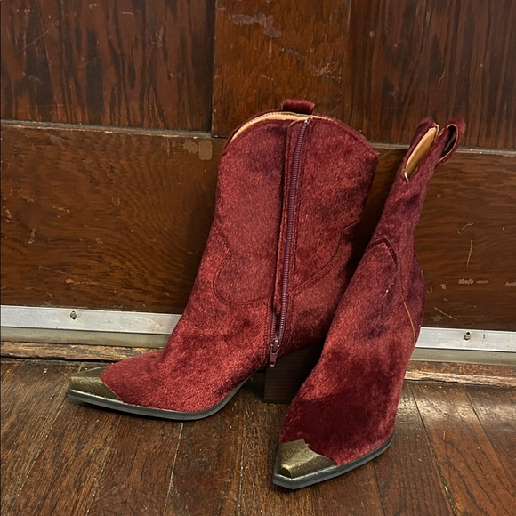 Oasis Society Red Western Ankle Boots Metal Toe Cap Size 9 - Picture 6 of 8